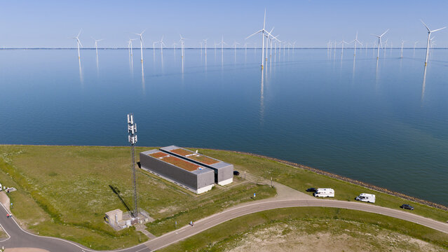 Aerial view of High Voltage Substation at Afsluitdijk Wind Park