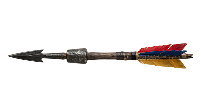 Detailed Antique Handcrafted Tribal Spear Arrow Isolated on a Plain White Background