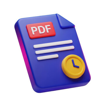 3d rendered pdf icon with clock and document elements