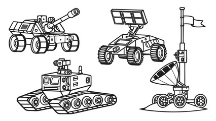Set of planetary space exploration rovers and robotic vehicles with exploration © Kuku