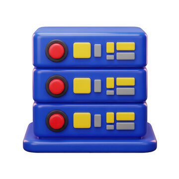 3d rendered blue server stack with red buttons and yellow indicators