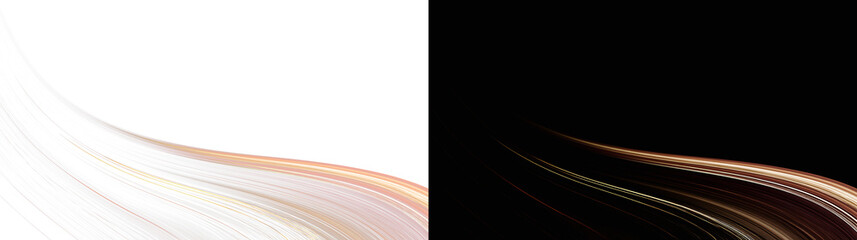 Abstract glowing warm gold orbital stream on white and black background, luxury light trace overlay. Minimalist dark bronze curve backdrop, elegant corporate VIP presentation slide design PNG © Creative Lab