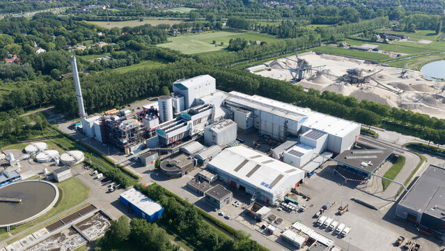 Aerial view of Waste Incineration Plant in Weurt near Nijmegen