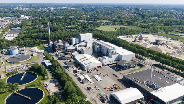 Aerial view of Waste Incineration Plant in Weurt near Nijmegen
