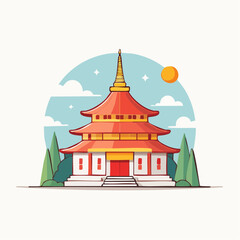 Obraz premium Pagode traditionnelle asiatique entourée d’arbres en illustration