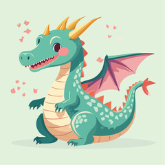 Fototapeta premium Dragon mignon cartoon avec cœurs – créature fantasy adorable