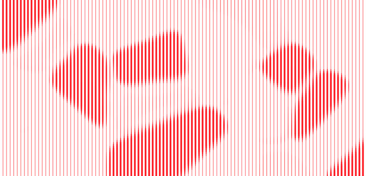 Abstract red waveform vertical stripe pattern with optical illusion effect, modern geometric background for creative design and Vector Illustration