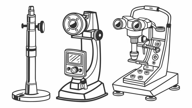 Laboratory optometry equipment line art set with laboratory optometry clinical