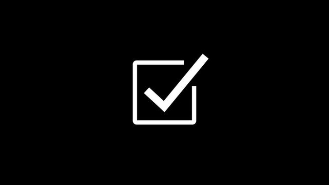 Animated white check mark icon. right check mark icon transparent background.4k motion graphics video