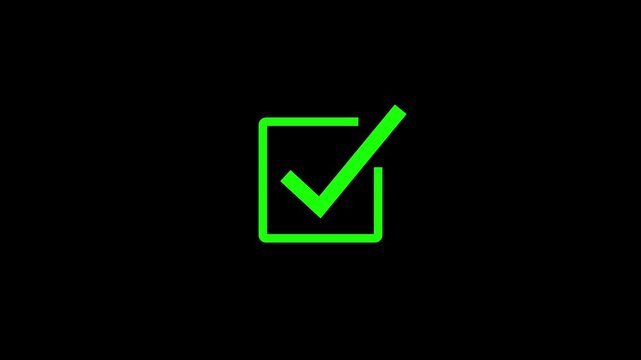 Animated green check mark icon. right check mark icon transparent background.4k motion graphics video