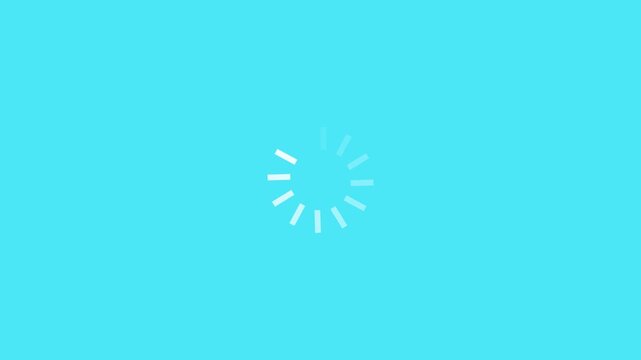 Minimalist white loading spinner animation on cyan background, for ui ux, progress indicator buffer