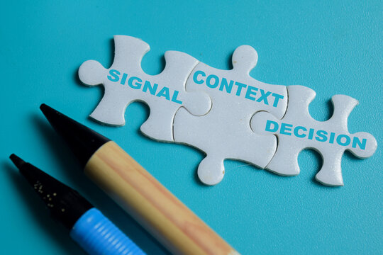 Piece of jigsaw puzzle with word signal context decision.