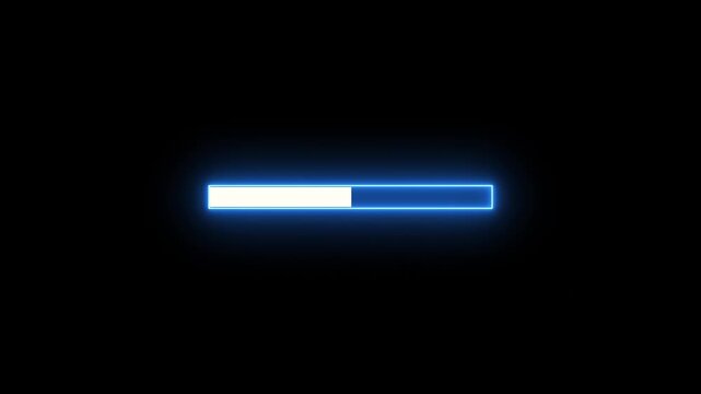 Neon blue loading bar progress indicator animation on black background