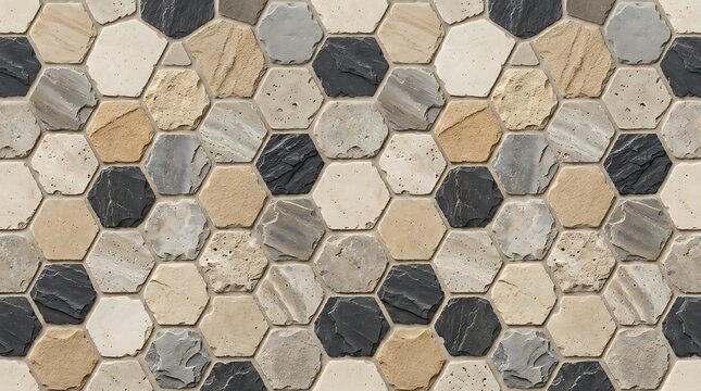 Hexagonal Natural Stone Tile Texture Background for Modern Interior Wall and Floor Design Pattern