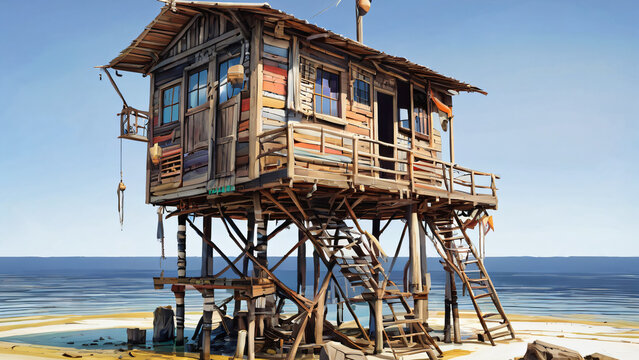 🏚️ Stylized Low Poly Beach House on Stilts 🏚️ 