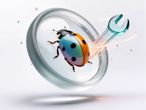 Software Bug Fix and Debugging 3D Glass Icon