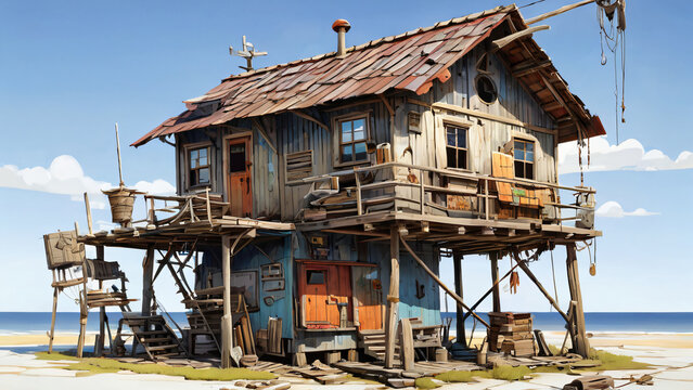🏚️ Stylized Low Poly Beach House on Stilts 🏚️ 