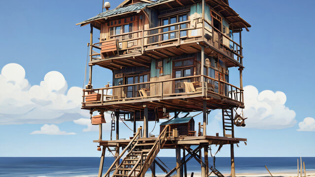 🏚️ Stylized Low Poly Beach House on Stilts 🏚️ 