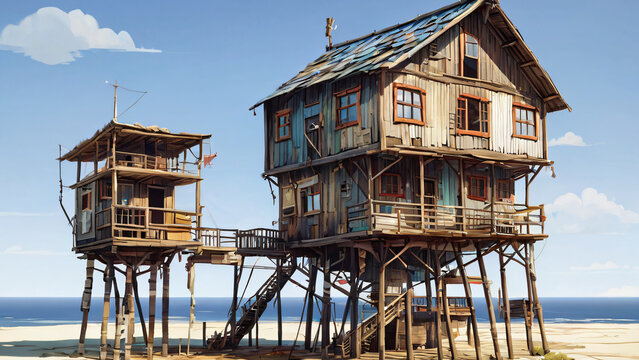 🏚️ Stylized Low Poly Beach House on Stilts 🏚️ 