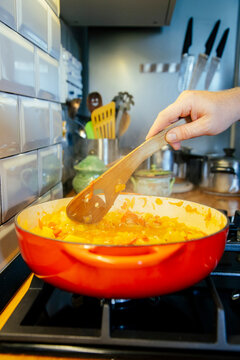 Close up of a typical hungarian homemade lecso (lecs&oacute;) from tomatoes, peppers and onions