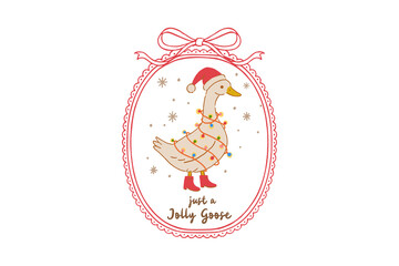 Just A Jolly Goose With Christmas Lights And Santa Hat Cute Holiday Illustration Sublimation Design