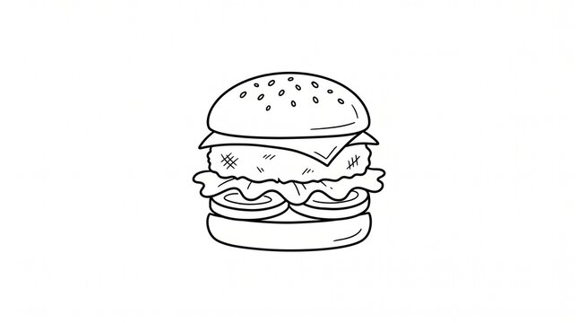 Hand-drawn sketch of a classic burger icon, perfect for fast food projects/369998232293 menu design or restaurant branding and culinary applications