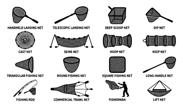 Fishing Net Silhouette Icon Set Black Vector Collection