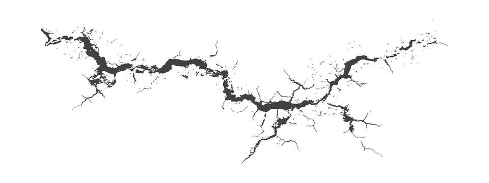 Realistic ground crack vector with broken earth fracture, damaged surface texture, and jagged fissure isolated for disaster concepts, game assets, posters, branding, and modern graphic design projects