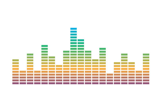 Colorful audio equalizer bars with digital music spectrum visualization. Modern sound waveform display creates a vibrant technology graphic for media, broadcasting, streaming, and entertainment design