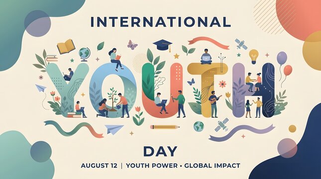 Youth Day typographic illustration with people and educational elements