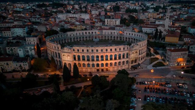 View of Pula Arena in the historic city of Pula, Croatia.