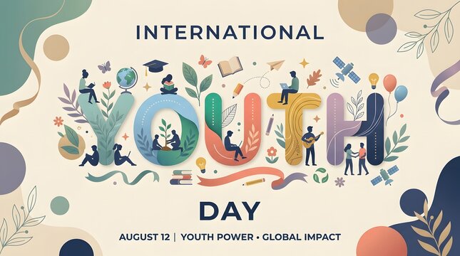 Youth Day Illustration With People And Educational Elements Vector Graphic