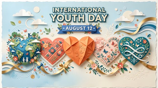 Papercraft Hearts And Globe With Floral Ornament International Youth Day Design