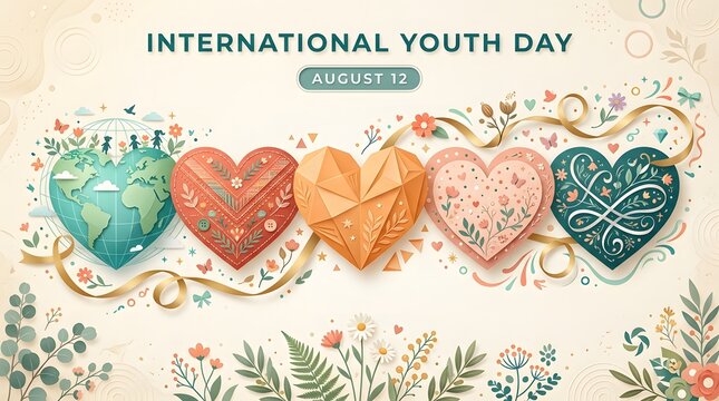 Heart shaped earth and floral ornaments colorful vector illustration