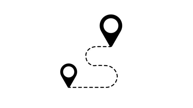 Animated map route with location pins, travel path connection gps navigation concept, isolated on white background