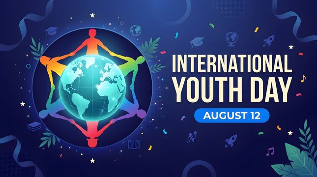 International Youth Day Illustration With Globe And Figures Vector Graphic