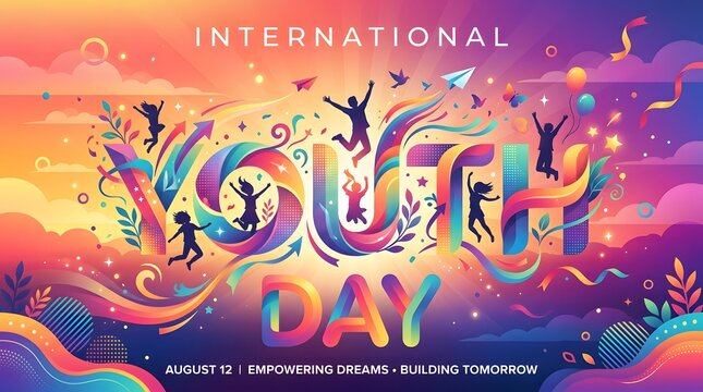 Youth Day Floral Ornament With Celebratory Figures Vector Illustration