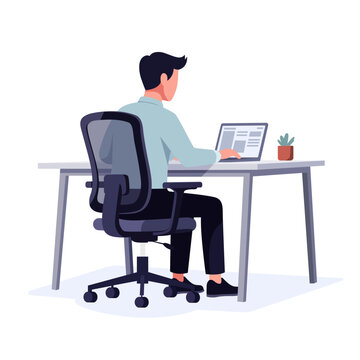 Businessman Working on Laptop at Modern Office Desk