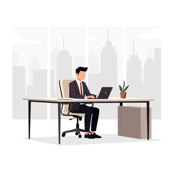 Successful businessman sitting at desk working in city office