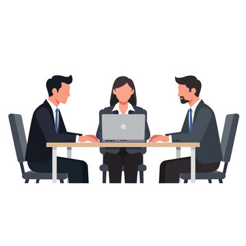 Business Professionals Meeting and Working on Laptop Illustration