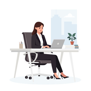 Professional Businesswoman Working on Laptop at Modern Office Desk