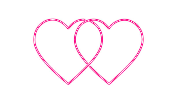 Neon pink interlocking hearts isolated on transparent background