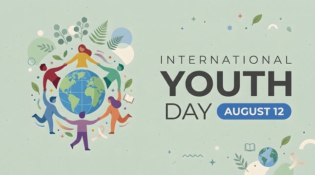 Youth Day Illustration With People Around A Globe And Foliage