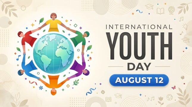 People Surrounding A Globe International Youth Day Vector Illustration