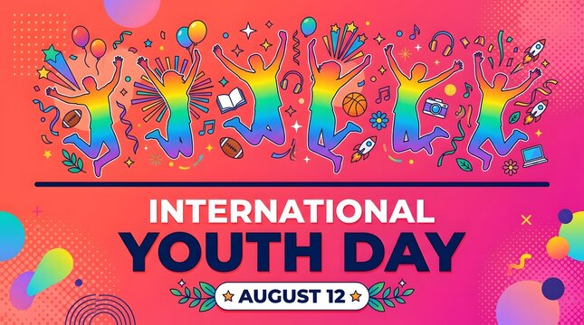 Youth Day Illustration With Diverse Objects And Colorful Background