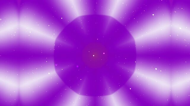 Abstract purple background with glowing light rays and floating particles.