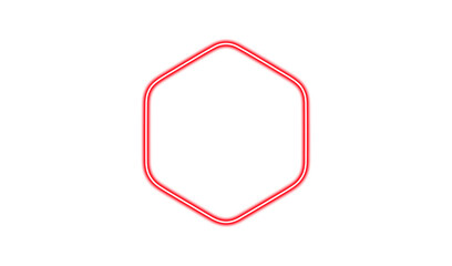 Obraz premium Red neon hexagon frame isolated on transparent background
