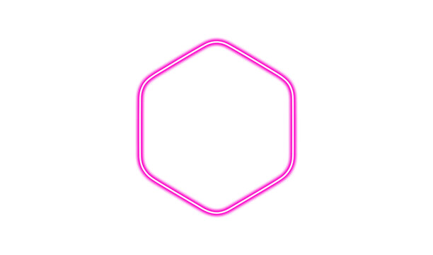 Neon pink hexagon frame isolated on transparent background