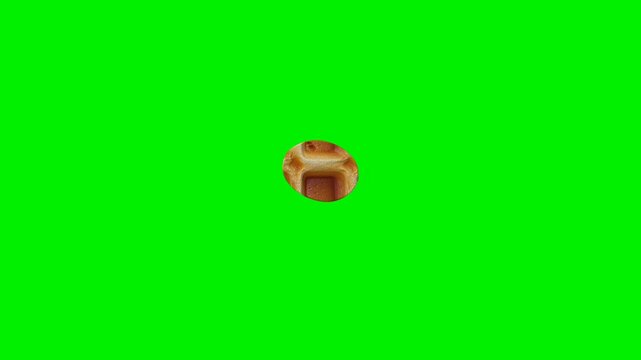 3d animated dot punctuation mark made of golden waffle texture on green screen