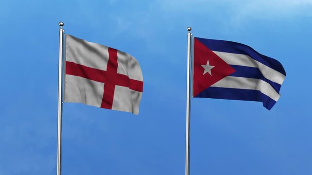 England and Cuba Waving Flags, 3D Illustration.